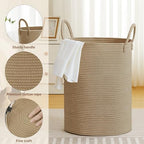 100L Extra Large Tall Cotton Rope Laundry Basket with Handles, Jute - Image 3