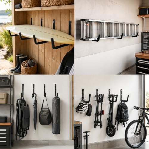 4 Pack Heavy Duty Garage Storage Hooks, 55 LB Capacity, 15 Inch Metal Wall Mount Hanger, Hanging Storage Rack, for Kayaks, Surfboards, Ladders, Bikes and More - Image 3