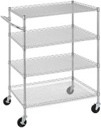 Finnhomy 4 Tier Heavy Duty Commercial Grade Rolling Cart with Handle Bar, Metal Wire Utility Cart with Wheels, Service Trolley on Wheels, Shelf Size 24" D x 36" W, NSF, Chrome by Finnhomy