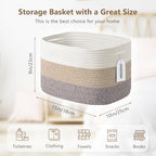 ECDYQXVU 15x10x9 Inch Woven Cotton Rope Storage Basket, 3 Pack - Image 3