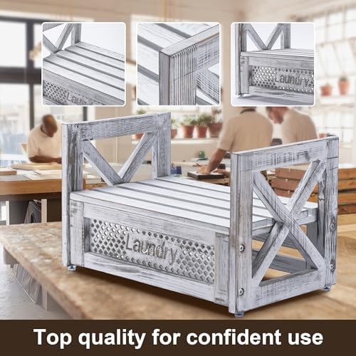 Farmhouse Laundry Detergent Holder – Wooden Laundry Soap Organizer and Dispenser, Storage Shelf for Liquid Detergent & Fabric Softener Tubs, Rustic White - Image 5