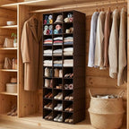 30 Section Hanging Shoe Organizer for Closet, Hanging Closet Organizer and Storage Space-Saving Foldable Clothes Shelf with Sturdy Hooks for Wardrobe, Dorm, Bedroom, Rv, Coffee - Image 2