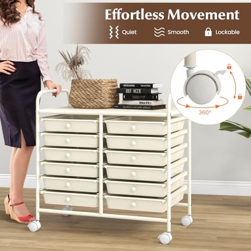 COSTWAY 12-Drawer Rolling Storage Cart, Utility Storage Organizer Cart - Image 5