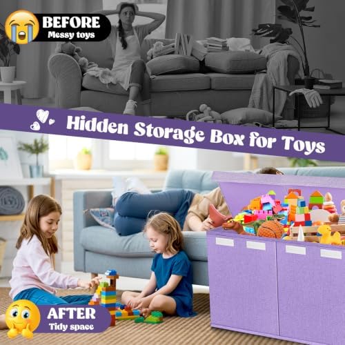 Extra Large Toy Box with Lids, Collapsible Storage Bin, 38"x16"x14", Purple - Image 6