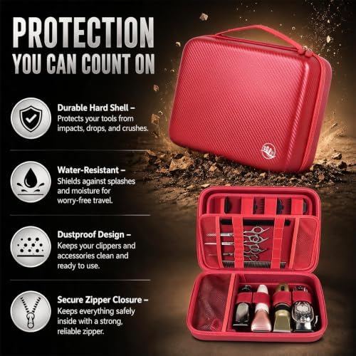 Boobowl Hard Travel Case for Hair Clippers, Barber Tool Organizer, Red - Image 5