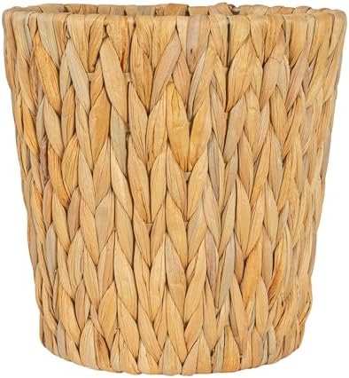 Household Essentials Handwoven Round Water Hyacinth Waste Basket with Plastic Liner, Natural - Image 3