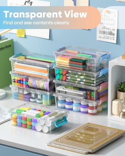 BiuLeon 8 Pack Large Pencil Box Set, Plastic Clear Pencil Case Marker Organizer, Crayon Box Craft Organizers, Stackable Storage Containers with Lid for Pen, Art and Craft Supplies(Color) - Image 6