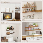 Floating Shelves for Wall, 8" Deep Rustic Solid Elm Wood Floating Shelves Wall Mounted, Wall Shelves with Invisible Bracket for Living Room Bedroom Bathroom Kitchen, 15.7 Inch Set of 2, Natural - Image 7