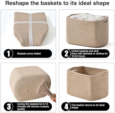 ICERZCZ Small Storage Baskets for Shelves Organizing, Woven Cotton Rope Baskets for Storage, Book Basket, Decorative Shelf Basket, 12.5"Lx9.1''Wx7.9''H (4 Packs) Mixed Brown - Image 7