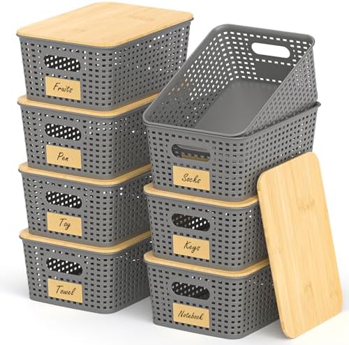 Stackable Storage Baskets: 8 Pack Plastic Baskets Bins, Gray by Uvellgift