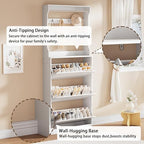 White Hidden Shoe Cabinet with 3 Flip Drawers & Coat Rack, Entryway - Image 6