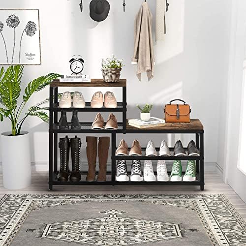 Shoe Rack Bench Shoe Storage Organizer with Seat, 5-Tier Industrial Free Standing Shoe Rack for Entryway, Narrow Shoe Rack Organizer Shelves for High Heels, Entryways, Hallways, Closets,Brown - Image 6