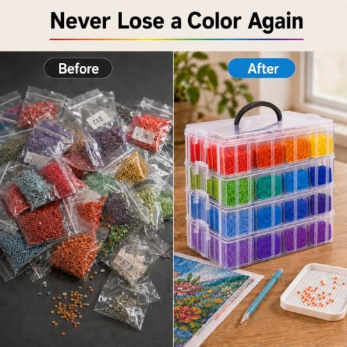 4-Tier Stackable Bead Organizer, 112 Grids Craft Storage Box - Image 6