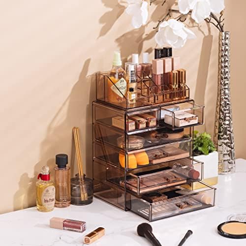 Sorbus Makeup Organizer, 6-Drawer Acrylic 2-Piece Set (Bronze Glow) - Image 5
