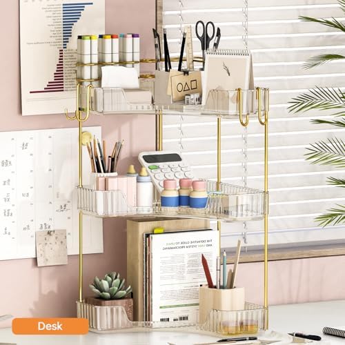 3-Tier Corner Bathroom Counter Organizer，Makeup & Skincare Shelf with Built-in Brush Holder，Space-Saving Bathroom Countertop Organizer for Skincare, Perfume, Cosmetics(Clear) - Image 6
