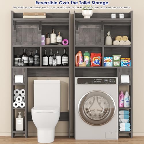 kepptory 30" W Over the Toilet Cabinet with Sliding Barn Door, Dark Grey - Image 3