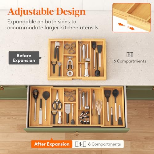 Lifewit Expandable Utensil Organizer for Kitchen Drawer, Cutlery Holder - Image 4