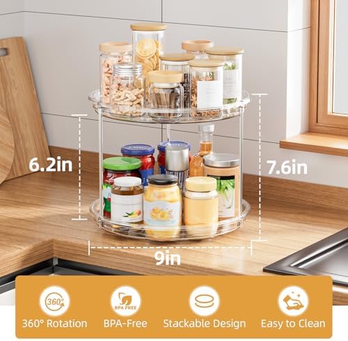 LAMU 2 Tier Lazy Susan Turntable Organizer for Cabinet, 9'' Rotating Spice Rack for Kitchen, Pantry, Countertop, Bathroom, Vanity, Under Sink, Medicine Cabinet Organizer, 3 Pack - Image 2