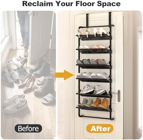 BUKFEN 6-Tier Adjustable Metal Shoe Rack, Over Door & Wall Mount Organizer - Image 4