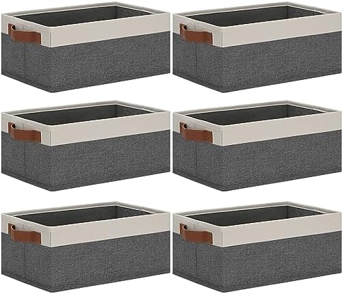 GhvyenntteS Small Fabric Storage Bins with Handles 6 Pack, 11.8" x 7.87" x 5.11" Storage Baskets for Shelves, Baskets for Organizing Clothes Underwear Socks Hats DVDs (Grey/White) by GhvyenntteS