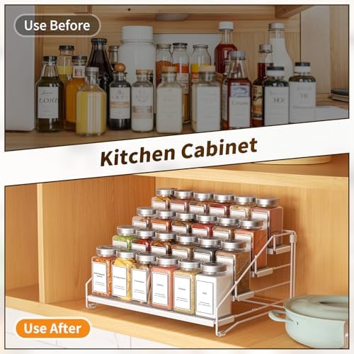 BOIVSHI Tiered Spice Rack, Spice Shelf Organizer for Cabinet, Metal White - Image 5