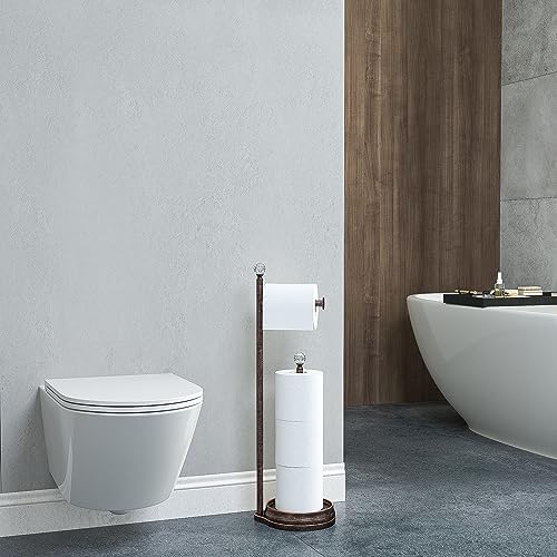 KASUNTO Toilet Paper Holder for Bathroom, Heavy Weighted Metal Free Standing Toilet Paper Holder Stand with Crystal Ball, Toilet Paper Roll Stand for Bathroom Accessories (Oil Rubbed Bronze) - Image 5