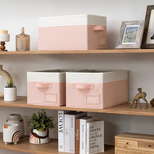 GRANNY SAYS Closet Shelf Baskets with Label, Pink&Ivory, Large, 3-Pack - Image 4