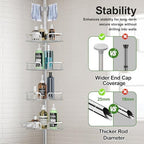 Corner Shower Caddy Tension Pole 4 Tier Adjustable Stainless Steel Shower Shelf for Inside Shower Bathtub Shampoo,Standing Bathroom Organizer Shelves with 26 to 120 inch Height - Image 5