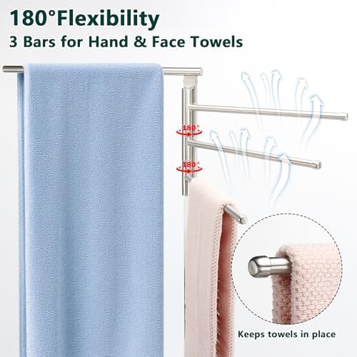 Standing Towel Rack, 304 Stainless Steel Towel Holder Stand with Weighted Marble Base, Floor Bath Towel Racks for Bathroom, Pool, Outdoor with 3 Swivel Towel Arms, Brushed Nickel - Image 2