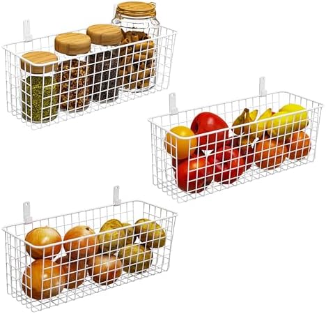 Joben Oligey 3 Set [Extra Large] Hanging Wall Wire Baskets, Farmhouse Food Storage Kitchen Pantry Laundry Closet Garage RV, White by JobenOligey