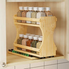 BAMEOS Pull Out Spice Rack Organizer for Cabinet, Bamboo Wide 4.2" Slide Out Seasoning Organizer for Kitchen, No Drill Anti-Tip Ball Bearing Silent Glides, Pantry Cabinet Organizer,Natural by BAMEOS