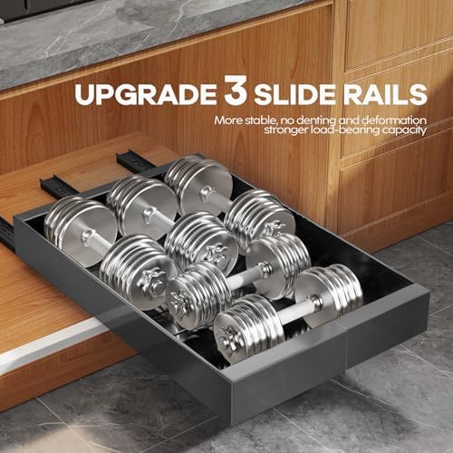 Seinloes 4 Pack Expandable (9"-14") Pull Out Cabinet Organizer 21" Deep With Raising Pad for Framed Cabinets,Upgrade 3 Slide Rails Slide Out Drawers,No Drill Roll Out Shelves Adhesive,Black - Image 5
