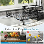 2 Tier Dish Drying Rack, Large Extendable Dish Racks for Kitchen Counter , Dishrack with Drainboard, 2-in-1 Anti-Rust Stainless Steel Dish Drainer with Utensil Holder (Black, double of Dish Rack) - Image 4
