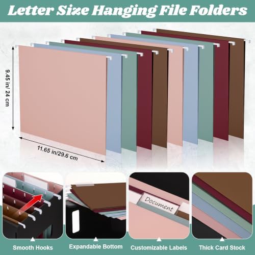 Qeeenar 2 Pcs Hanging File Box with 10 Pcs Morandi Hanging File Folders - Image 3