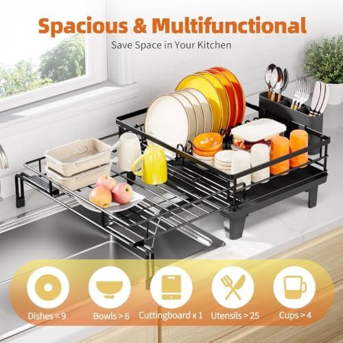 Urackify Expandable Sink Dish Drying Rack for Kitchen Counter, 1-Tier Black - Image 3