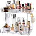 Bathroom Organizer Countertop Perfume Organizer Makeup Organizer Cosmetics Storage Display Rack Vanity Tray Dresser Steel Chrome Shelf Transparency Wavy Acrylic Tray (2 Tier Chrome) by Megier