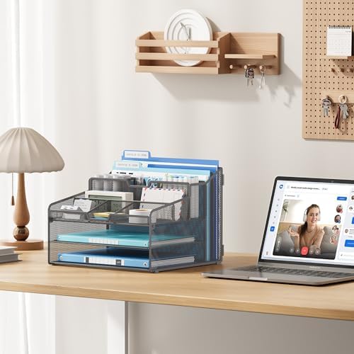 Lavatino Desk Paper File Organizer - Metal Mesh with 2 Letter Trays, 7 Flexible Dividers, 2 Vertical File Folder Holders for Office/Home/Classroom Supplies, Desk Organizers and Accessories, Grey - Image 5