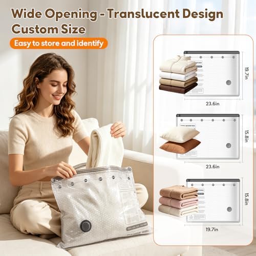 Vacuum Storage Bags 9 Pack S-L, Reusable Compression Bags with Upgraded Electric Pump, 90% More Space Saving, Moisture Dust Proof for Travel Home Closet Bedding Clothes Storage - Image 4