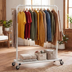 Sywhitta Metal Clothing Rack on Wheels with Mesh Shelf, for Clothes,White - Image 2