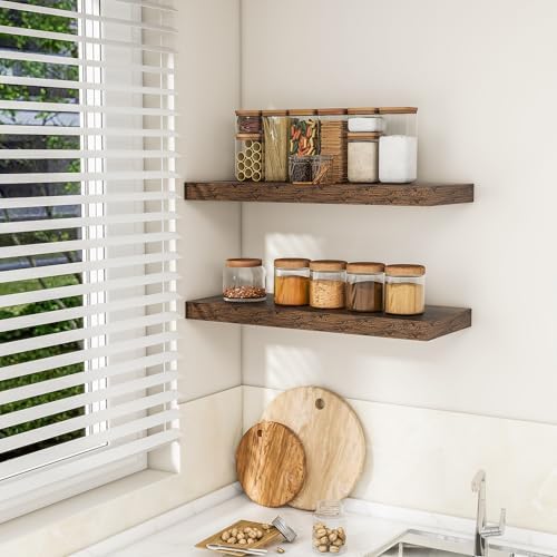 RICHFOCUS Bathroom Floating Shelves for Wall 2Pack|Rustic Brown|32" L - Image 4