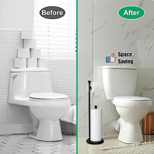 Toilet Paper Holder Free Standing, Black Toilet Paper Holder, Bathroom Storage for 5 Mega Rolls, 27.6”H - Image 5