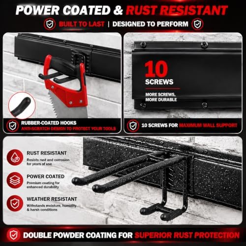 64 Inches Garage Tool Organizer Wall Mount, Tool Storage Rack Wall Mount, Heavy Duty Garden Wall Organizer System for Yard, garage and Shed, Tool Holder for Hanging Rake Snowboard Broom Mop - Image 5