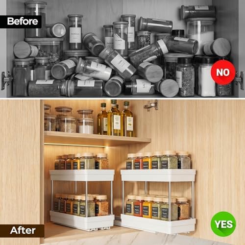 Pull Out Spice Rack, 3 Pack 2-Tier Cabinet Organizer, White - Image 7