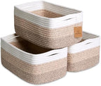 NaturalCozy 13.5”x8.5”x5.5” Storage Baskets for Shelves 3 Pack | Cotton Rope Woven Small Baskets for Organizing | Small Storage Bins for Nursery, Bathroom, Closet, Cube Shelf, Decorative, Gift by NaturalCozy