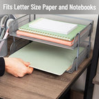 Mind Reader 2-Tier Stackable Paper Tray, Desktop Organizer for Letter-Size Documents, Office File Storage, Metal Mesh, Set of 2, Silver - Image 6