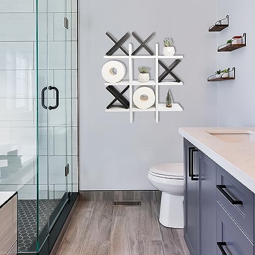 GENMOUS Handmade Tic Tac Toe Toilet Paper Holder For Black and White Bathroom Decor, Funny Wall Mounted Free Standing Toilet Tissue Paper Storage For Kids Guest Restroom Farmhouse Bathroom Decor White - Image 6