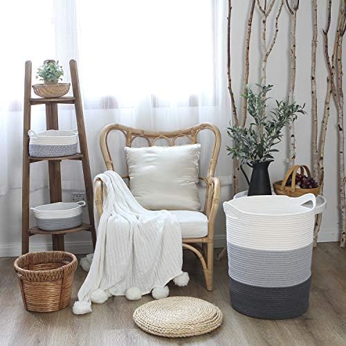 Sea Team Large Woven Cotton Rope Laundry Basket with Handles, 20 x 14 in - Image 3