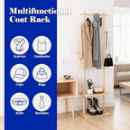 Wooden Coat Rack Freestanding,Hall Tree with Sturdy Base,Clothing Rack for Hanging Clothes,Small Clothes Rack with 3 Storage Shelves,Space Saving for Entryway, Hallway, Bedroom (Natural) - Image 3