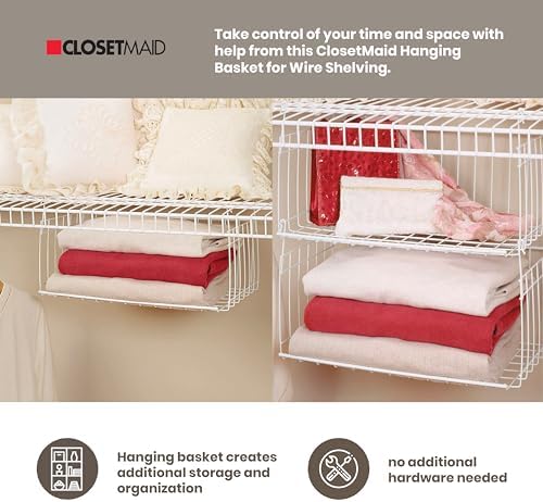 ClosetMaid Hanging Mesh Storage Basket, White, 18 in, 2-Pack - Image 7
