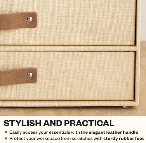 Bigso Birger 2 Drawers - Desktop Drawers for A4 and Letter Size Papers and Documents - Tabletop Drawers with Leather Handles - 13.1 in x 10 in x 5.7 in - Cream - Image 6